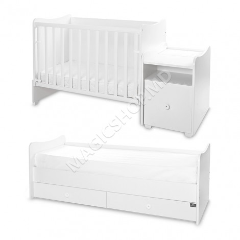 Кроватка детская Lorelli TRIO PLUS 160x70 см White